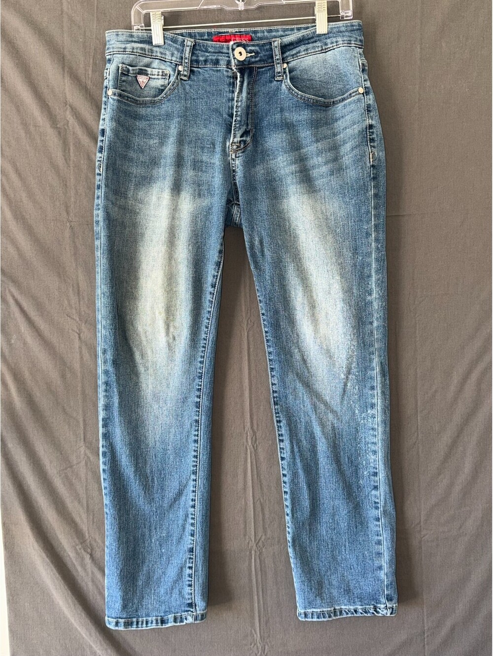 Guess Men’s Jeans 32x30 Blue Denim Triangle Logo Vintage Fade Stretch